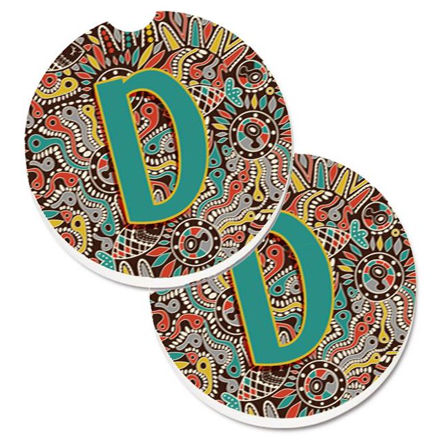 Lettre D Rétro Tribal Alphabet Initiale Ensemble de 2 Porte-Gobelets sous-Verre de Voiture
