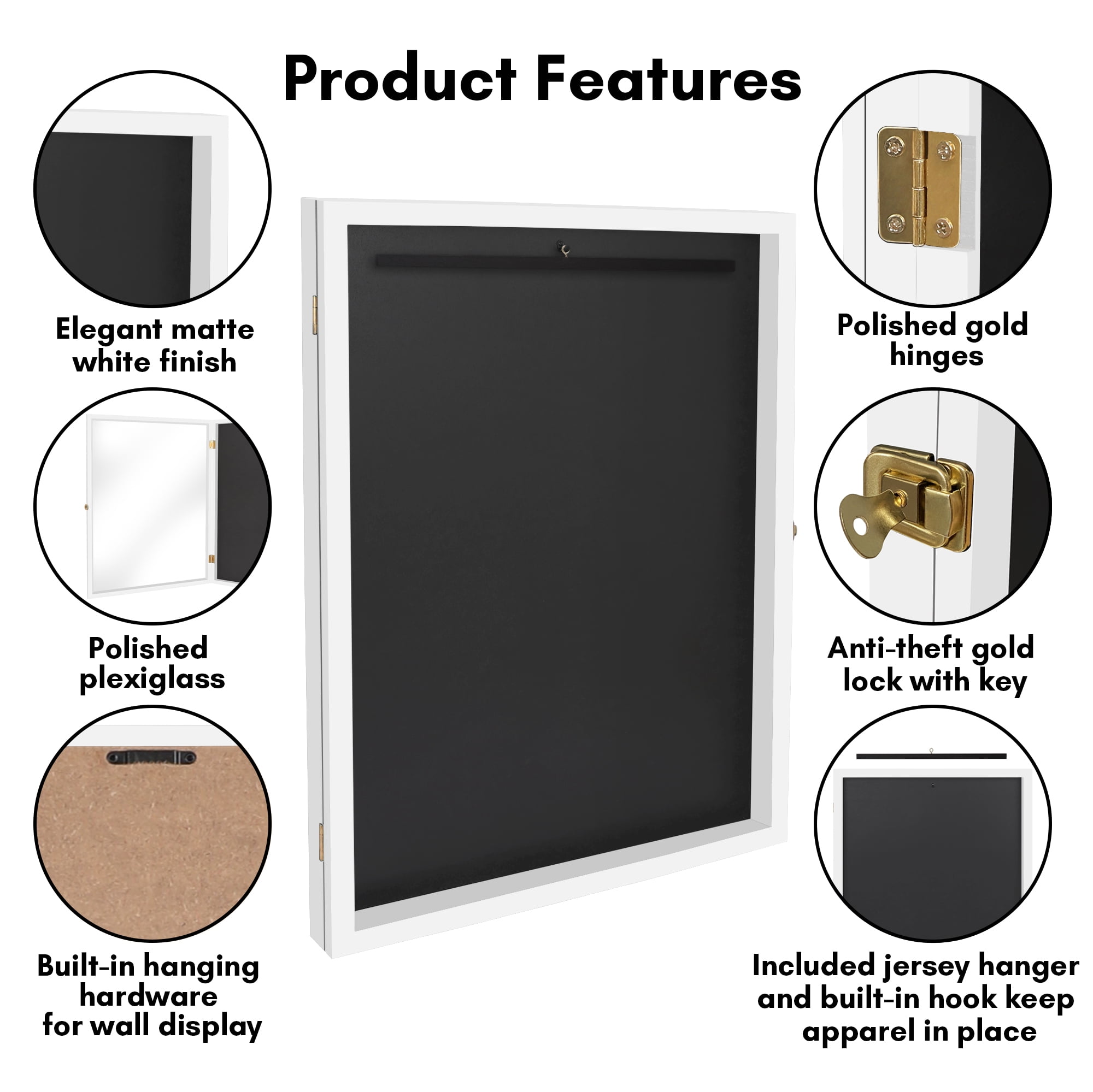 Americanflat 23x31 Shadow Box Frame with Plexiglass Jersey Display Case Lockable Hanger All Star - White