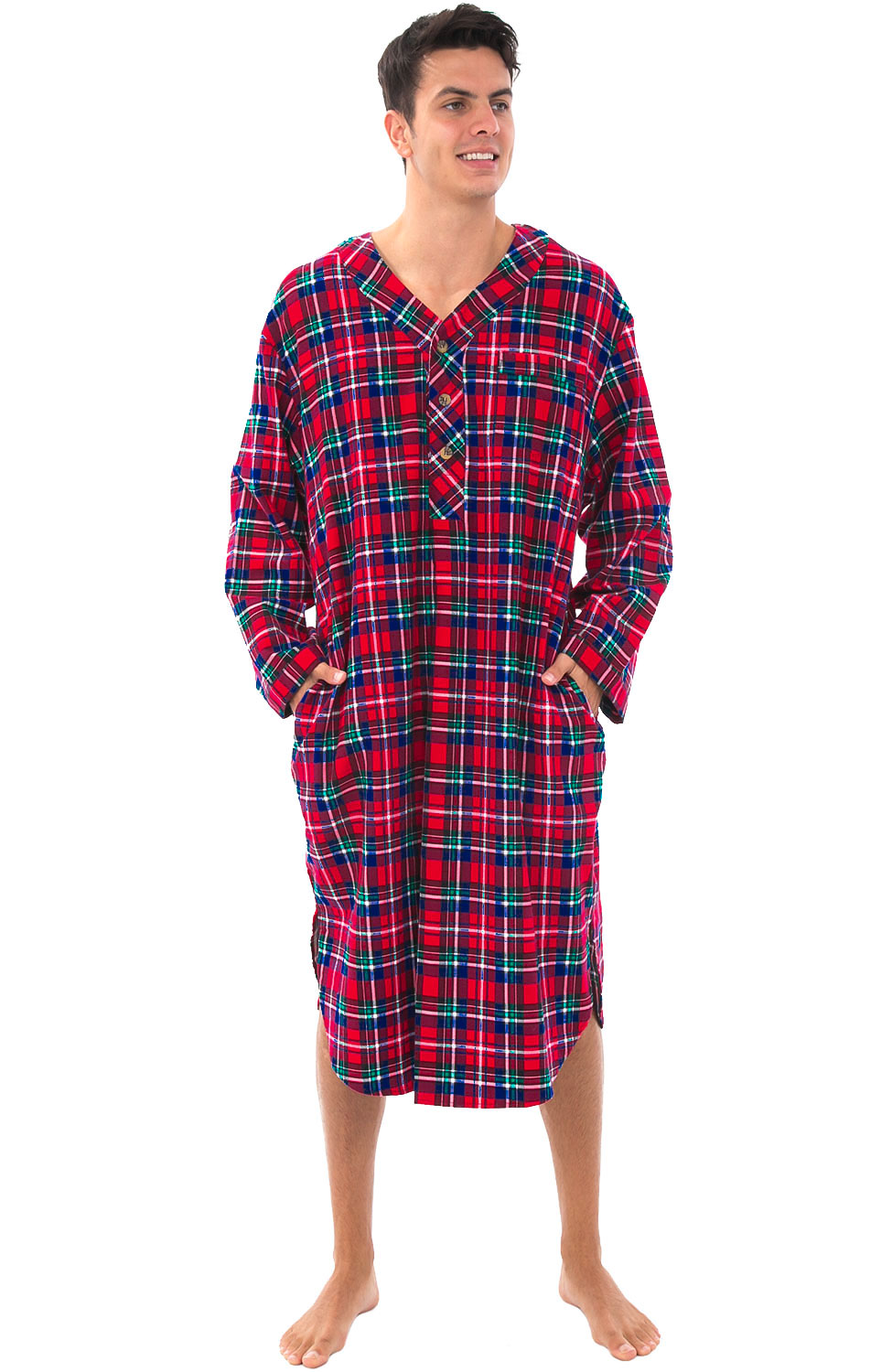 Long Sleeve Round Neck Loose Waist Nightshirt Pajama Sleepwear Sleep Shirts Men's Autumn Winter Plain Nightwear 