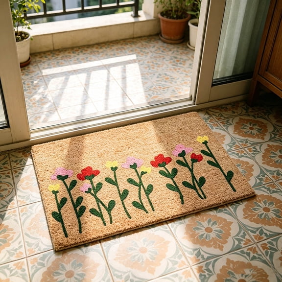 Beautynvta Doormat, Spring Decorations, Colorful Floral Welcome Mat, Non-Slip Front Door Entrance Rug for Patio Farmhouse Inddoor Outdoor Decor, 15.7x23.6 Inch