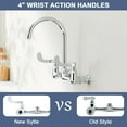 thumbnail image 5 of Wall Mount Commercial Sink Faucet Long Handles Wall Mounted Kitchen Faucet 8 Inch Center Swivel Spout for Utility Laundry Room Restaurant Sink, High 9" Spout, 5 of 14
