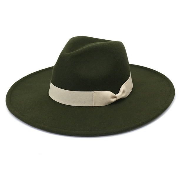 Gaiseeis Unisex Fashion Wide Wool Belt Flat Top Fedora Hat Party Church