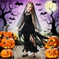 thumbnail image 2 of FEIFLY Child's Halloween Dark Gothic Long Dresses Gown Party Halloween Outfits Solid Color Festival Clothing, 2 of 7