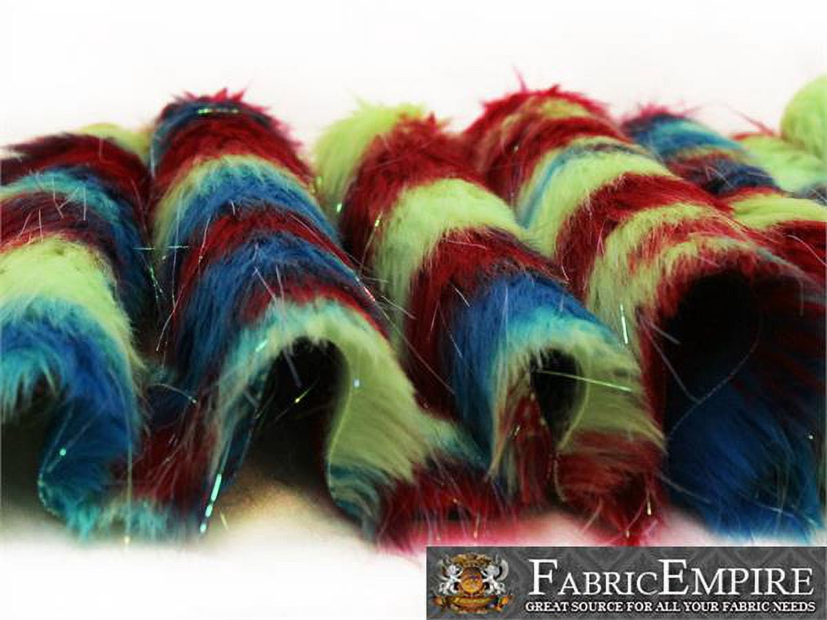 Faux Fur Fabric Long Pile Rainbow SPARKLING Tinsel RED LIME TURQUOISE/ 60" Wide / Sold by the yard