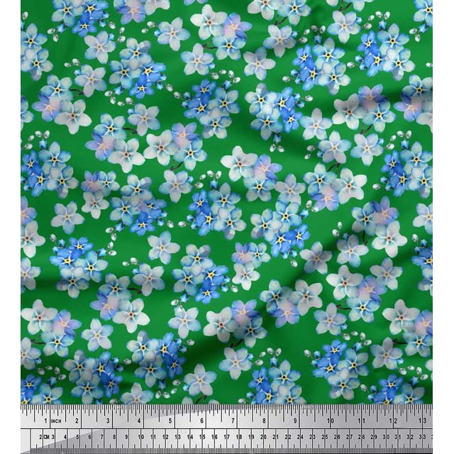 Soimoi polyester Crepe Fabric Scorpion Grasses Floral Printed Craft Fabric by the Yard 52 Inch Wide