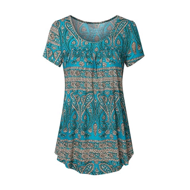 Electronicheart Femmes Été Col Rond Casual T-Shirts en Vrac Unique Imprimé Robe T-Shirt S -XL 2021 Mode à Manches Courtes T-Shirt Bleu