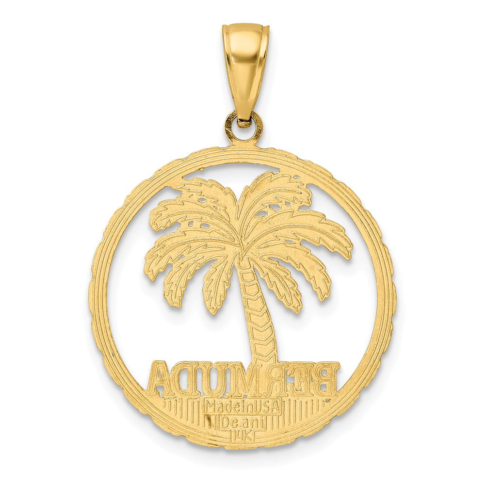 Details about   14K Yellow Gold Bermuda Under Palm Tree In Round Frame Charm Pendant MSRP $278