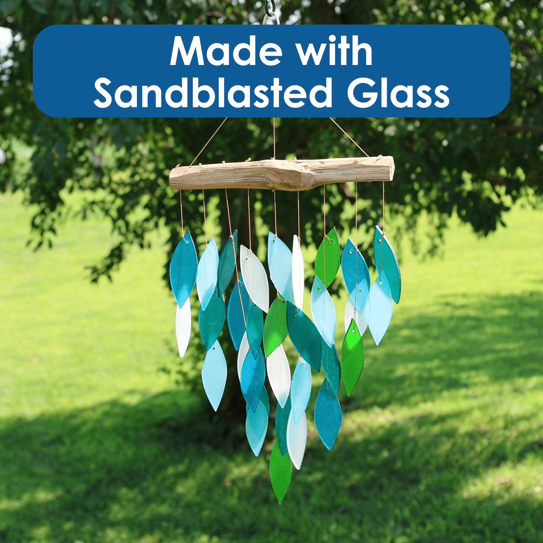 Blue Handworks Glass Wind Chime Ocean Waterfall Suncatcher Outdoor Decor