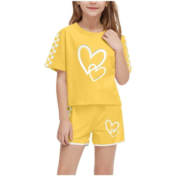 Plebaso Girls Boys 2 Piece Summer Outfits Short Sleeve T-Shirts Sports Shorts Clothing Set for 5-14 Years