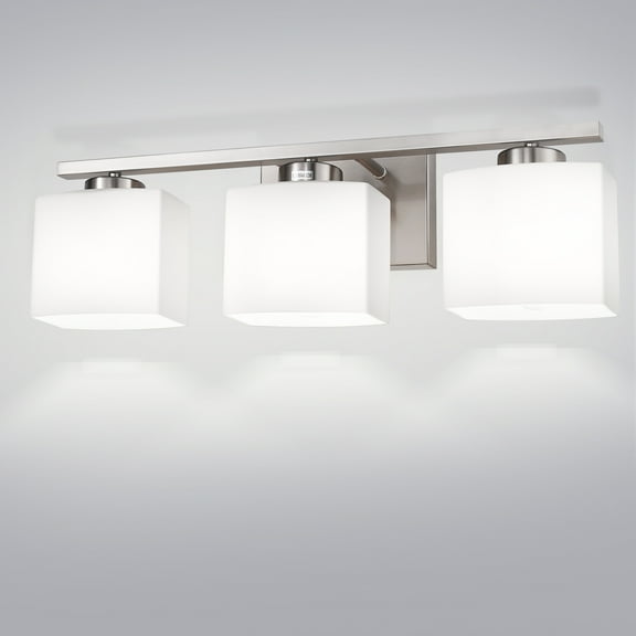 Briignite 3-Light Bathroom Light Fixture with Milk Glass Shades, Modern Stylish Vanity Lighting Fixtures for Bathroom, Chrome and White