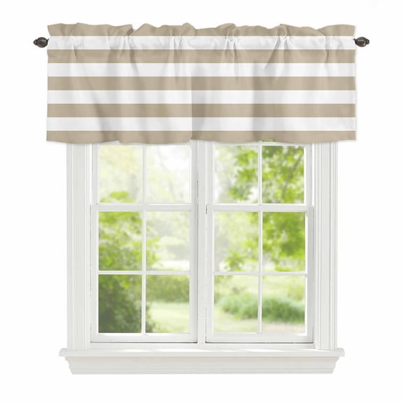 Valance Curtains for Windows Classical Stripe Kitchen Curtians Window Treatment Khaki Topper Curtain Rod Pocket Valances for Kitchen Bathroom Living Room 60x18in