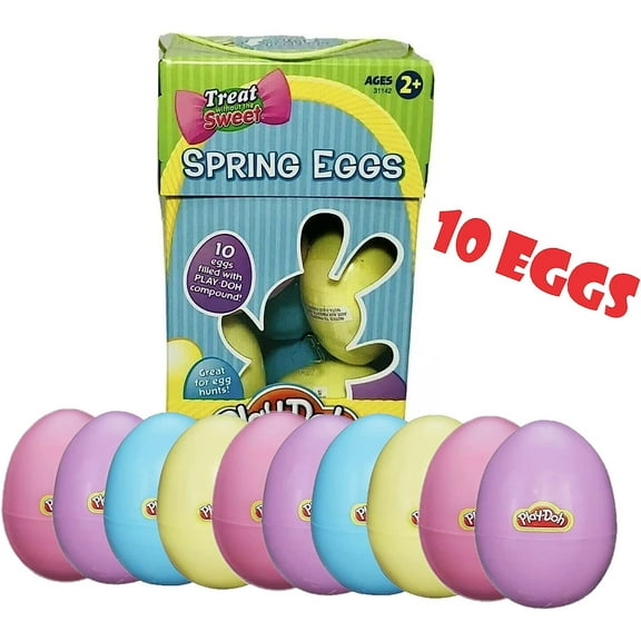 Easter Egg Hunt Filled Plastic Eggs- 10 Pack Of 1 Oz Colorful Kids Doh- Play & Mold to Fun Dough Shapes -Candy Alternative For Bunny Basket Stuffers- Non-Toxic, Ages 2 