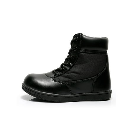

SIMANLAN Girls Boys Combat Boot Army Hiking Boots Military Ankle Booties Children Slip Resistant Outdoor Shoes Unisex Kids Lace Up Black 2.5Y