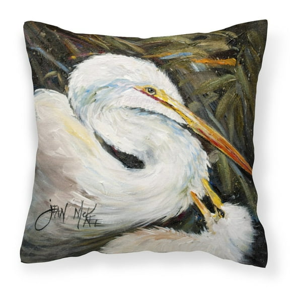 Carolines Treasures JMK1227PW1414 White Egret Canvas Fabric Decorative Pillow  14Hx14W multicolor