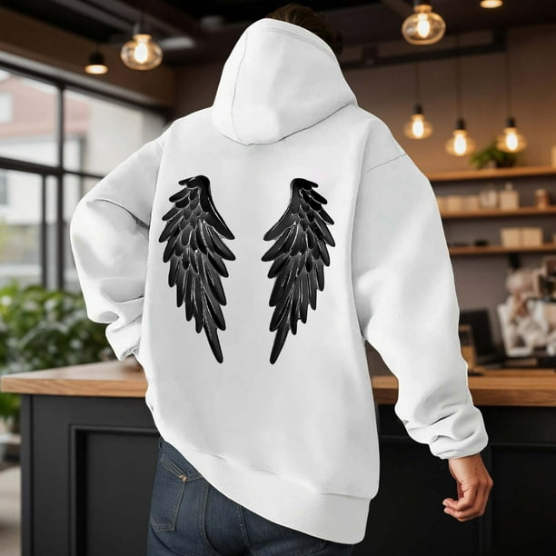 WILLBEST Sudadera con Capucha Informal con Estampado De Ángel De Invierno, Sudadera con Forro Suave y Bolsillo Frontal para Exteriores, Ropa De Calle, Moda Chica