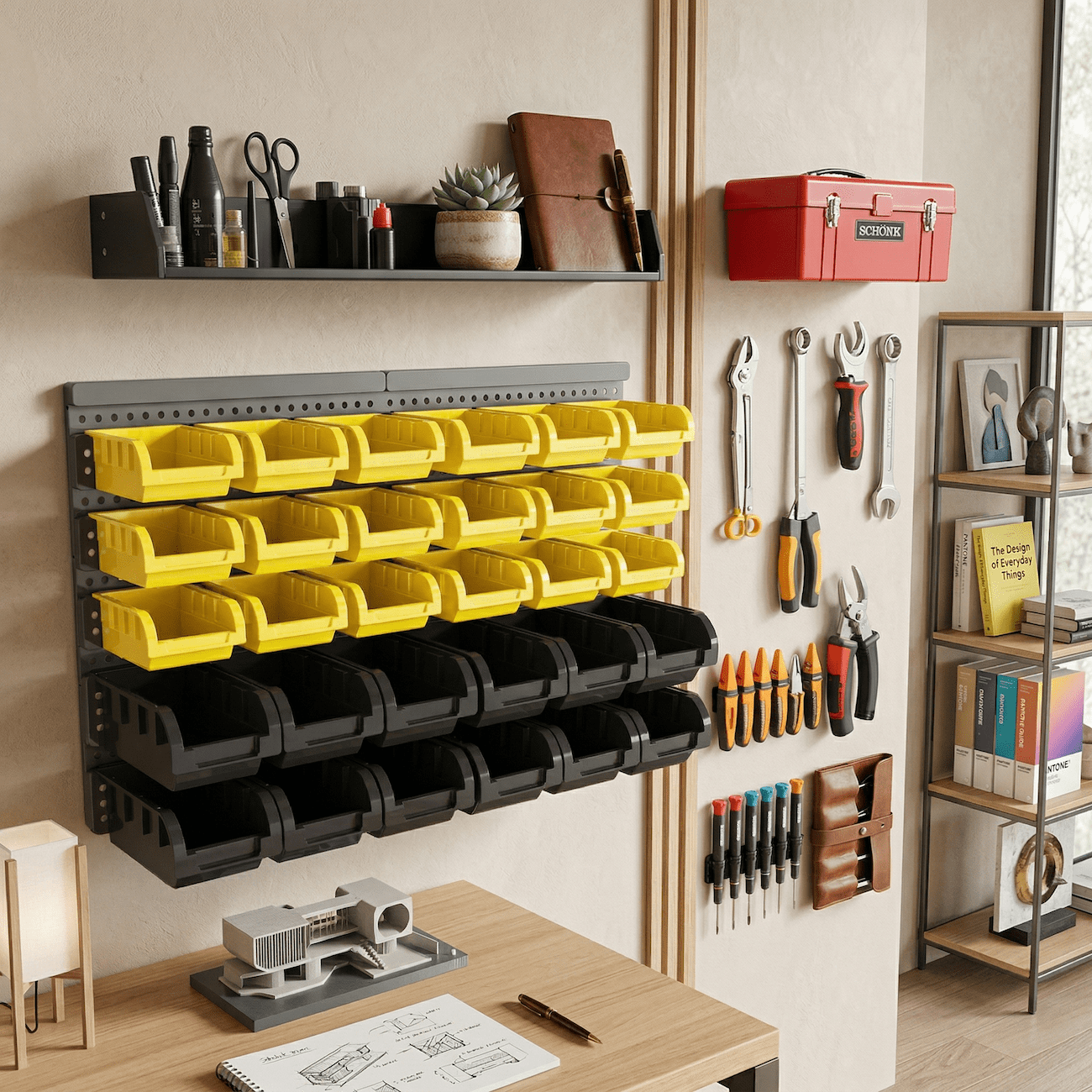 Wall Mounted Storage Bins 30PCS, Garage Storage Bins with Pegboard, Small Parts Organizer, Plastic Bolt Bin Screw Organizer, Nut & Bolt Hardware Organizer for Workshop Garage (Yellow & Black)
