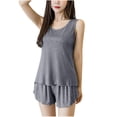 thumbnail image 4 of Blmnix 2 Piece Womens Pajamas Sleepwear Sets Cotton Pajamas Tops Crew Neck Sleeveless Gray Short Valentine Pjs,XXXL, 4 of 5