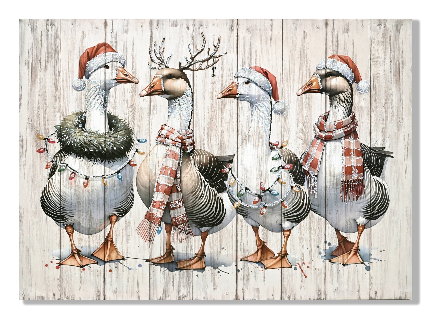 Framed Vintage Duck Wall Art Print, Christmas with Ornaments Watercolor Canvas Poster Wall Decor, Country Wildlife Bird Illustration for Farmhouse Living Room Kitchen Bedroom Decor 20x28 Inch