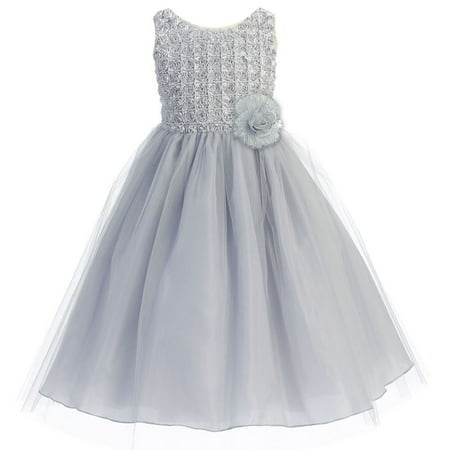 Sophias Style - Little Girls Silver Square Floral Patch Occasion Dress ...