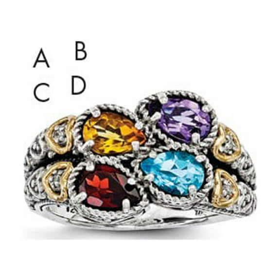 Sterling Silver & 14k Four-stone and Diamond Mother's Ring Semi-Mount - Size 5