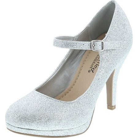 

City Classified Women s Comfort Dennis Mary Jane High Heel Silver Glitter 7