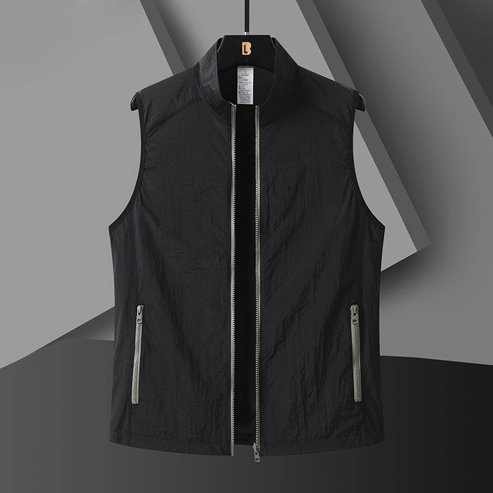 GUZOM Mens UPF 50+ Sun Protection Vest Lightweight Sleeveless UV Fishing Hiking Summer Outdoor Breathable Vest with Pockets Black,Size L