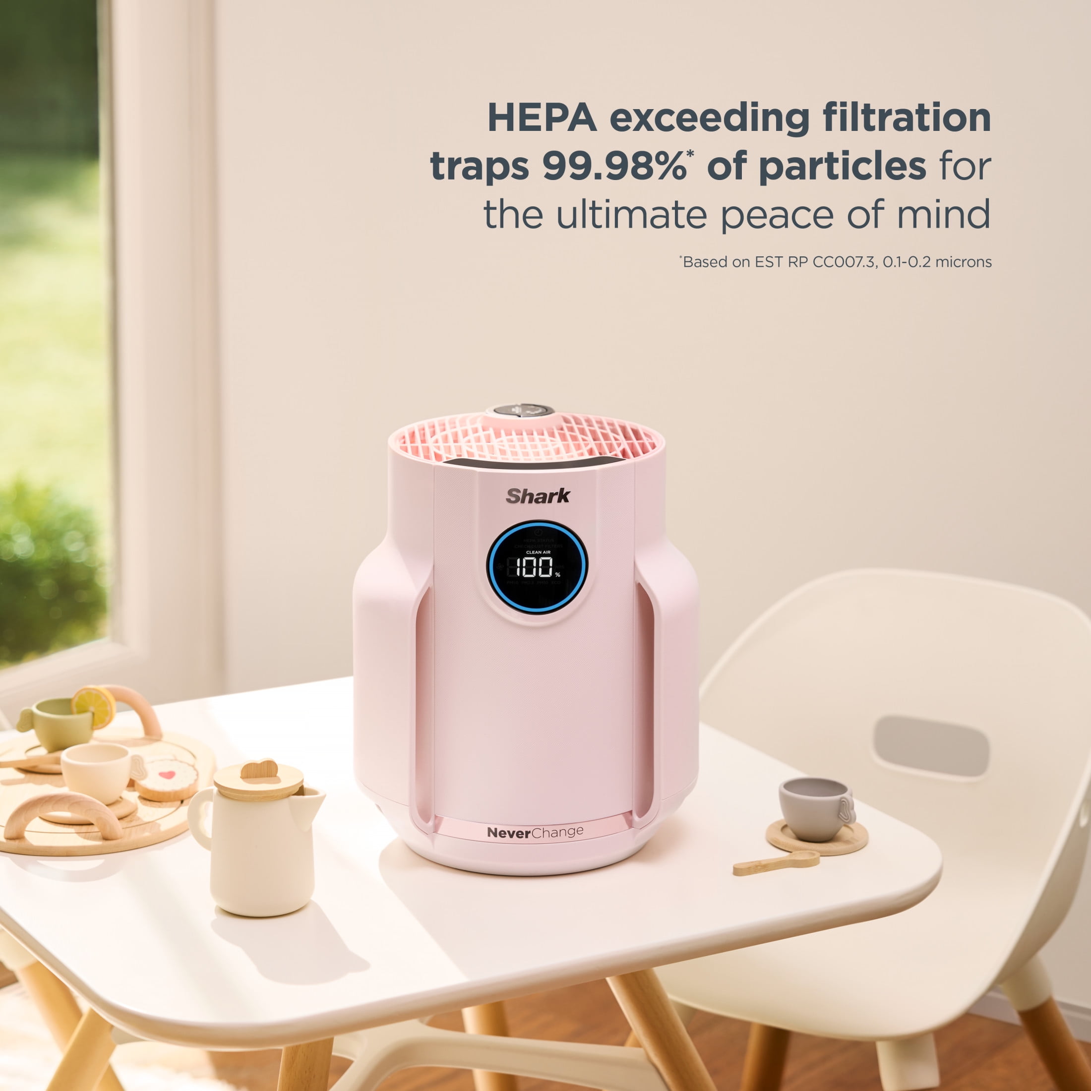 Shark NeverChange Compact Pro 250 Sq Ft HEPA Air Purifier, 5-Year HEPA-Exceeding Filter, Captures Pollutants, Pet Dander, Dust, and Smoke, HP072PK Quartz