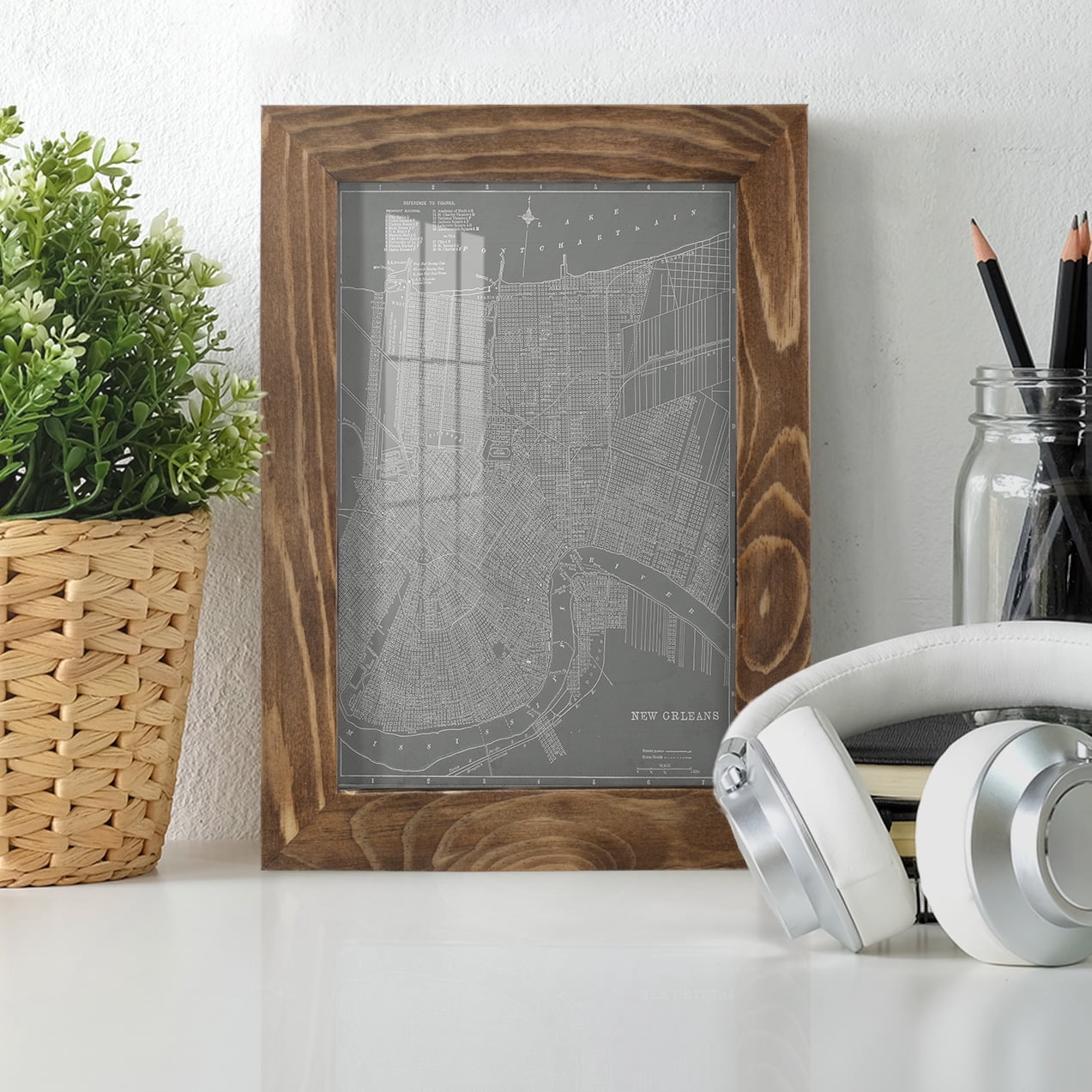 City Map of New Orleans -Framed Print w/glass-Walnut