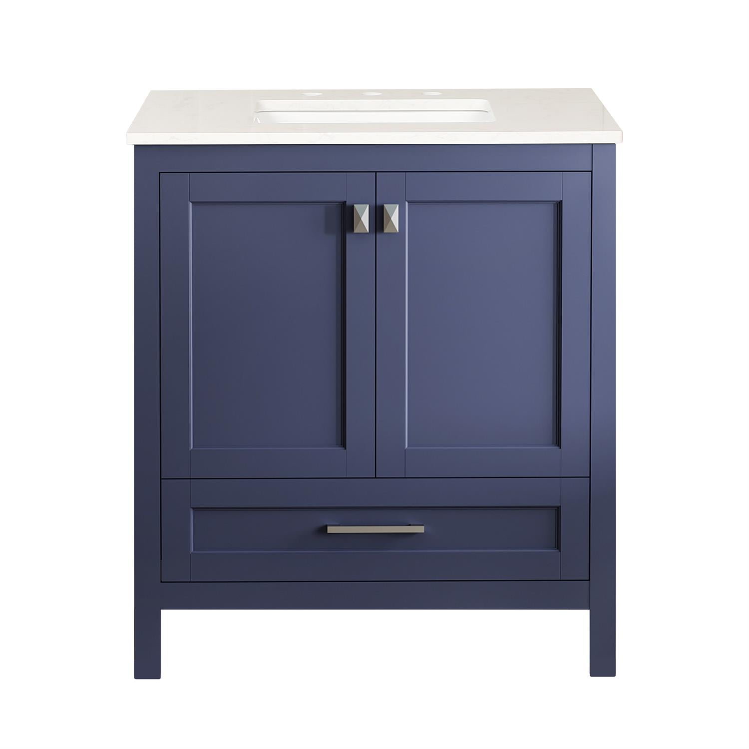Demi Bonn 30" Freestanding Bathroom Vanity with Sink, Carrara Engineered Marble Vanity Top, Soft-Close Door, Under-mounted Rectangular Ceramic Sink, Blue