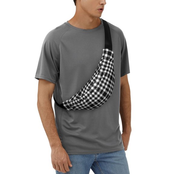 Easygdp White And Black Plaid Fanny Pack for Men Women,Fashion Waist Packs,Travel Hiking Chest Bag Daypack