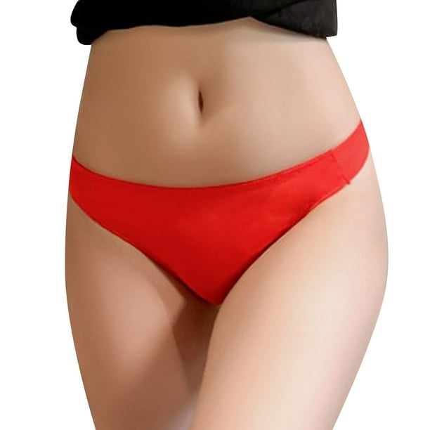 nsendm Female Underpants Adult plus Size Thong Women Low Waist Belly Pants  Ladies Silk Crotch Peach Hip Lifting Panties Women Underwear Lace(Red, S) 