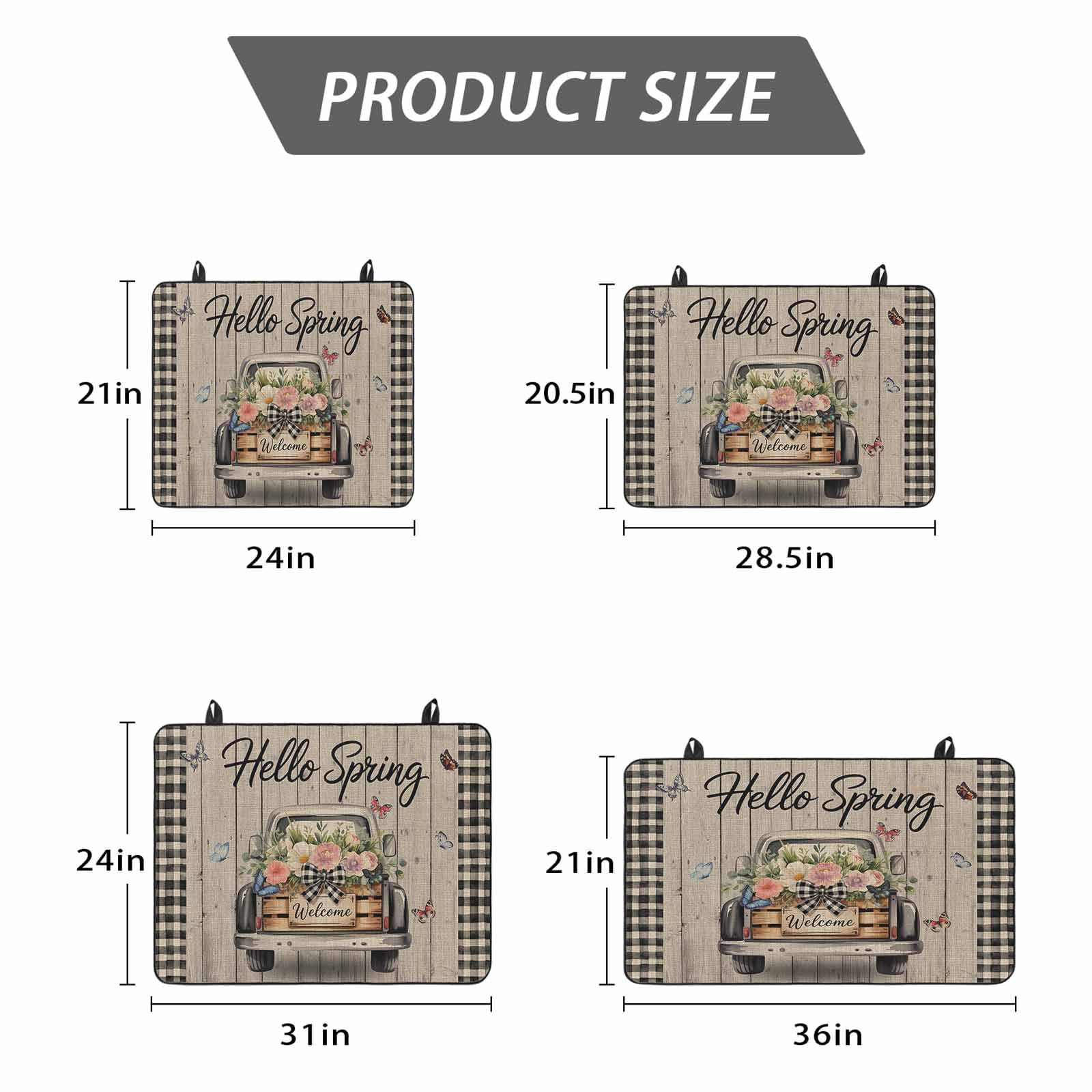 Farmhouse Flower Stove Top Cover for Electric Stove, Heat-proof & Non Slip Glass Top Stove Cover Protector, Spring Vintage Truck Black Plaid Wood Grain Kitchen Flat Cooktop Rubber Mat 24x21 Inches