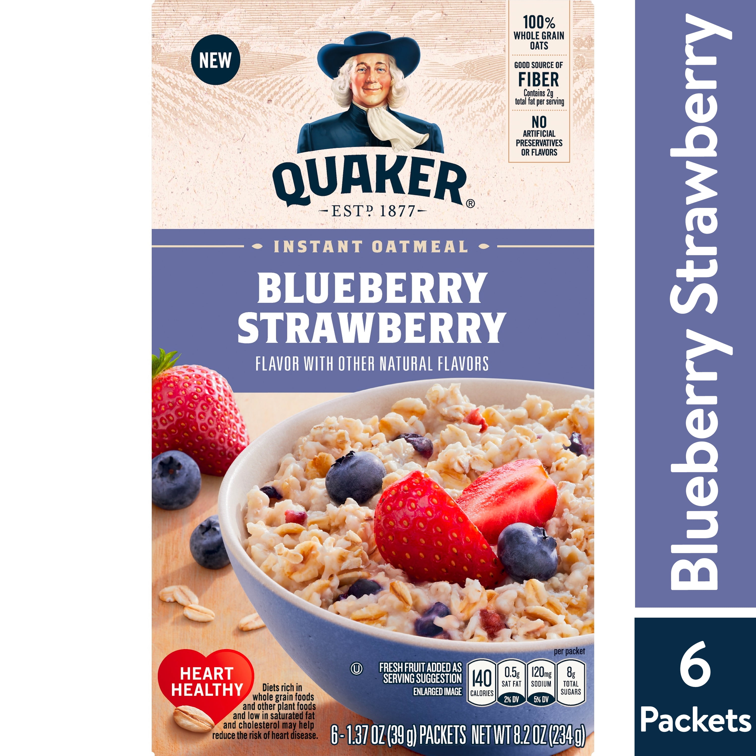Quaker Instant Oatmeal, Blueberry & Strawberry, 1.37 oz, 6 Packets