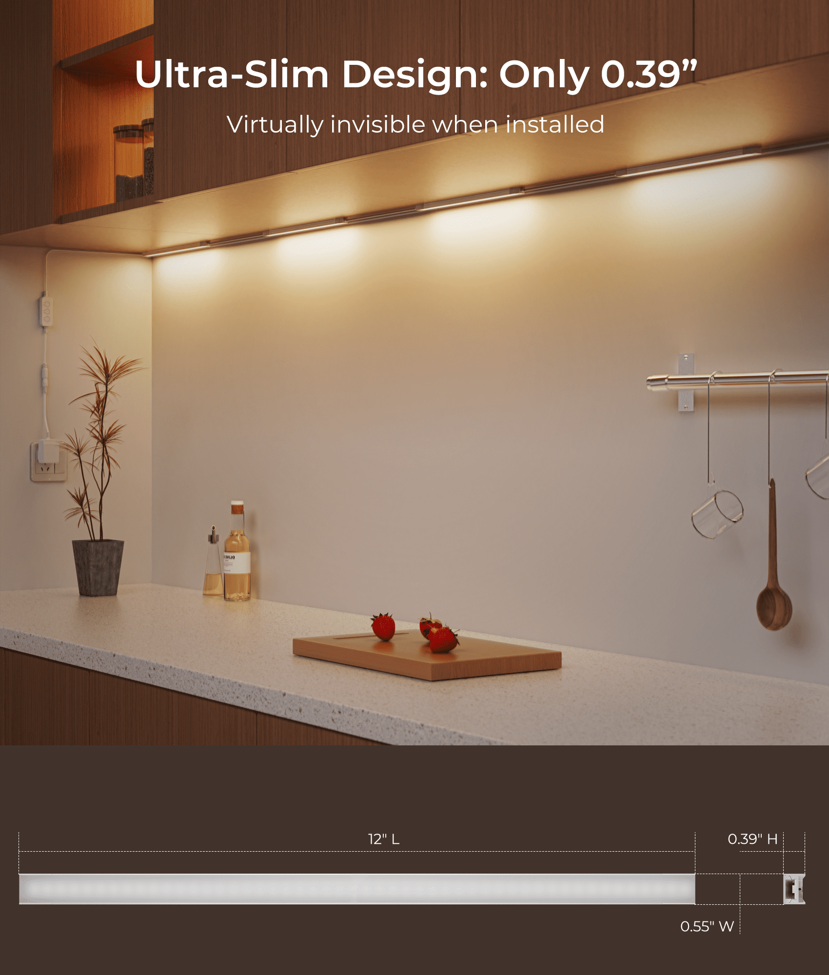 12-Inch Under Cabinet Lighting, Ultra Slim 5CCT Adjustable (2700K-5000K) Hardwired LED Cabinet Lights for Kitchen, Closet, Shelf, 24V Low Voltage, 4 Pack