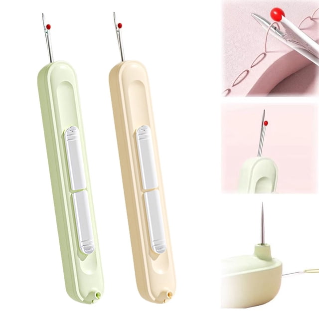 HLONK 2Pcs Plug-in Needle Threader 2 in 1 Needle Threader Seam Ripper Stretchable Remover Needle Threading Tool for Hand Sewing Knitting Craft Quilting Supplies