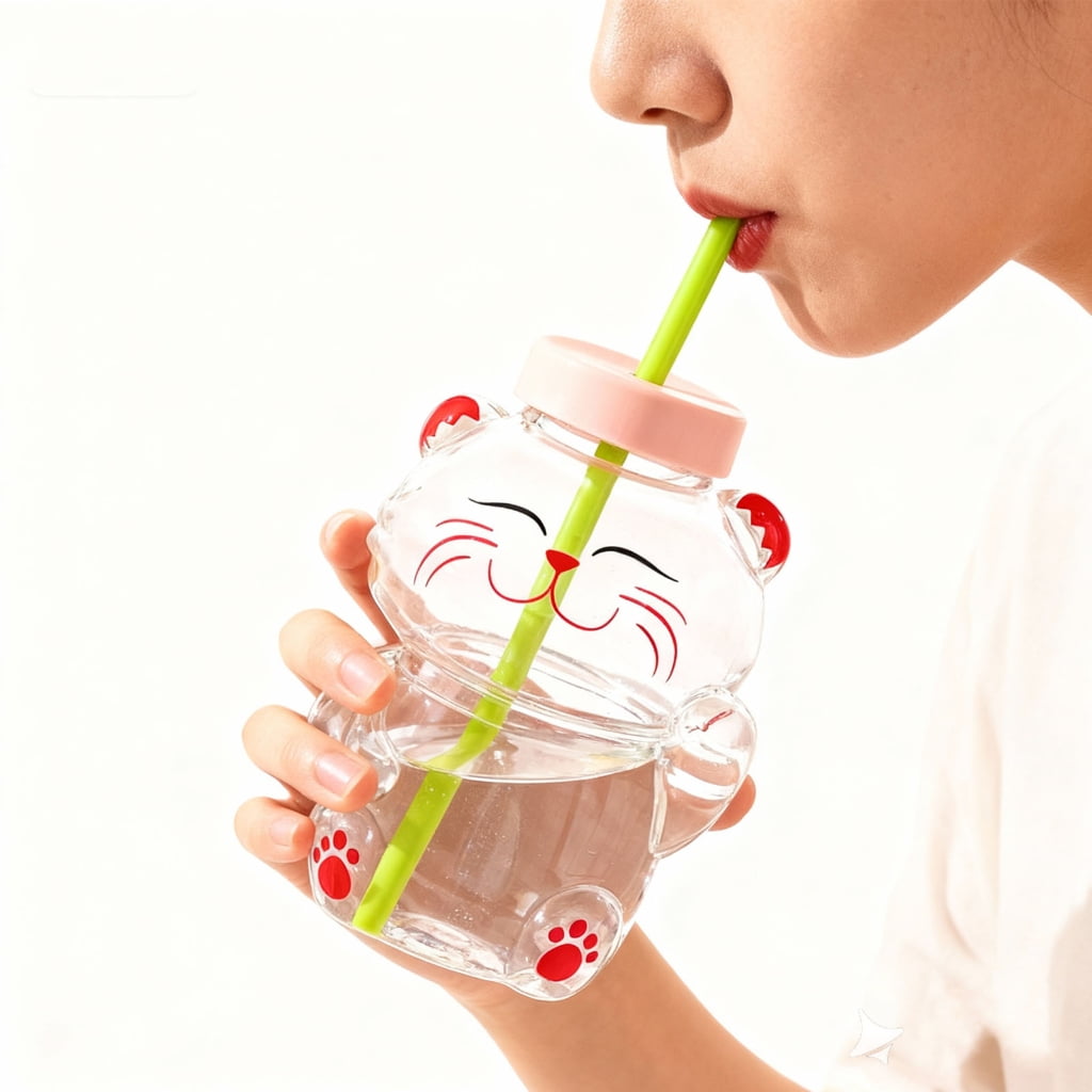lanema Safe Glass Bear Cup With Straw Spill Resistant Cover For Kids Adults