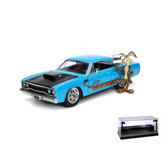 Diecast Car w/Display Case - 1970 Plymouth Road Runner w/Wile E. Coyote Figure, Looney Toons - Jada Toys 32038, 1/24 Diecast Car