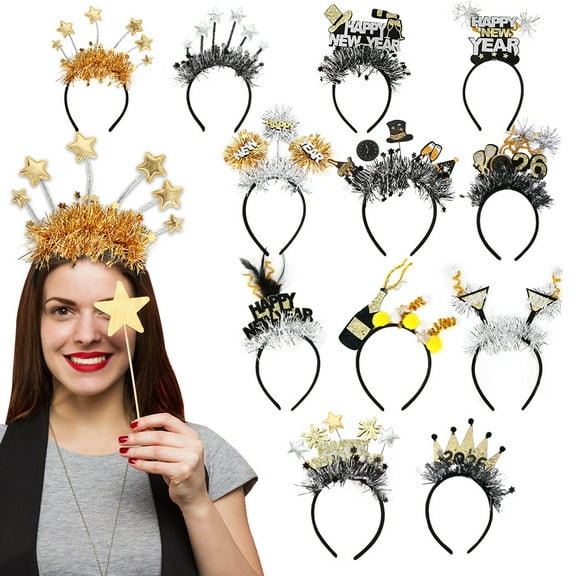 Yoyauz 2026 New Year Party Supplies Gold Black Silver Adult Female And Male Headwear Flashing Photo Booth Props 2026 Celebration Eve Party And Holiday Headwear