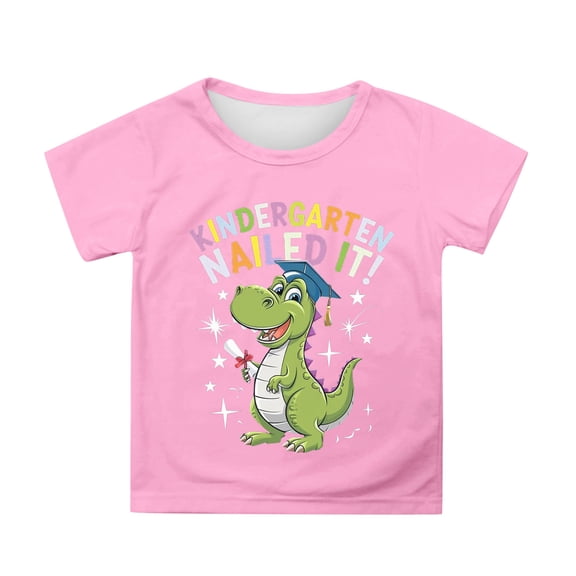 FYEGRE Girls Graduation Graphic T-Shirt for Kids, Children Academic Ceremony Short Sleeve Tee, Casual Wear for Graduation Party, School Anniversary Pink 4-5 Years