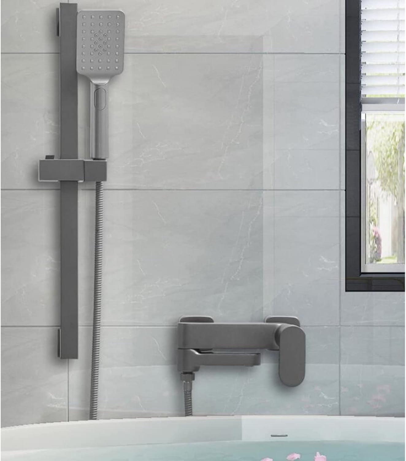 Bath Mixer Faucets with Shower Brass Hot and Cold Water Bathroom Bathtub Shower Set Gray