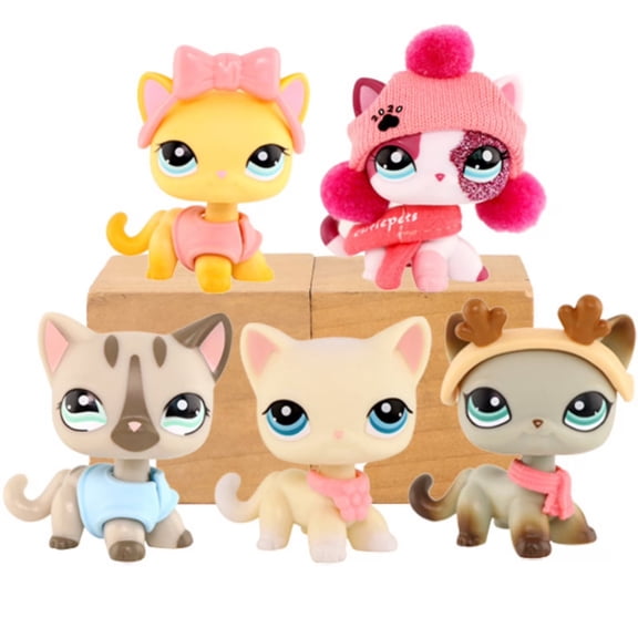 5pcs Minilpsshop Short Hair Cat Sets with Accessories #339 #391 #410 #792 #2291 Collectible Kids Gift Figure Toy