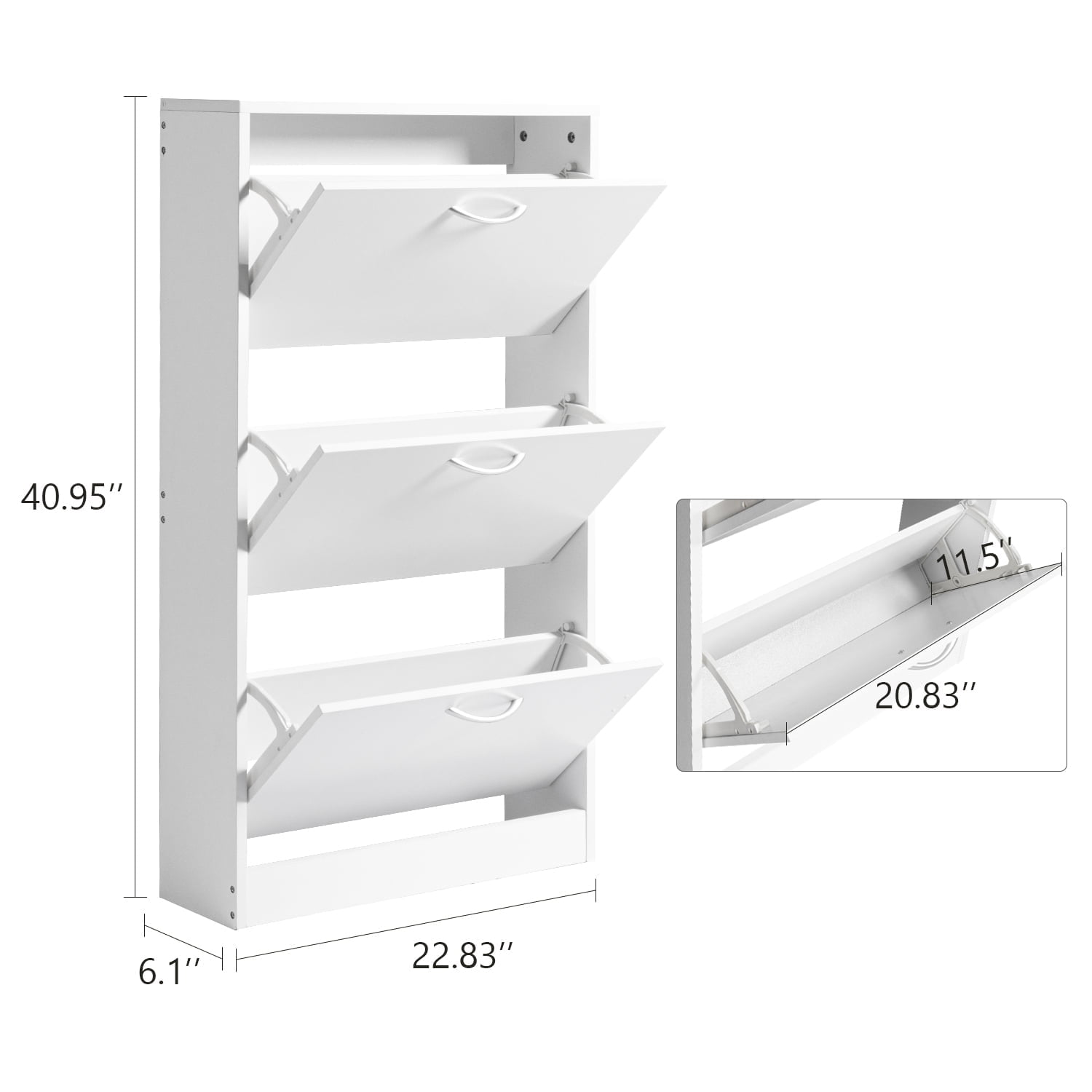 Kadyn Modern Shoe Cabinet, 3-Tier Shoe Storage Cabinet with Flip Doors, Entryway Shoe Organizer Rack for Entryway, Hallway, and Corridor, White