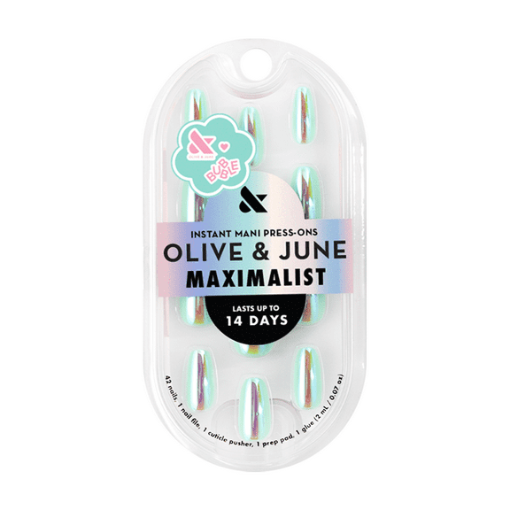 Olive & June   Bubble Instant Mani Medium Coffin Press-on Nails, Teal Glass Chrome, 42 Pieces