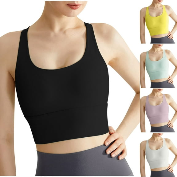 Elainilye Fashion Longline Sports Bras for Women Fitness Running Shockproof Sports Bra Yoga Tank Top Comfort Sports Bra,Beige