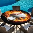 thumbnail image 6 of Baseball Round Tablecloth, Fitted Table Cover with Elastic for 45"-54" Round Tables, Modern Buruning Flame Sport Black Background Table Cloth Outdoor Indoor Dinning Party Waterproof Tablecloths, 6 of 7