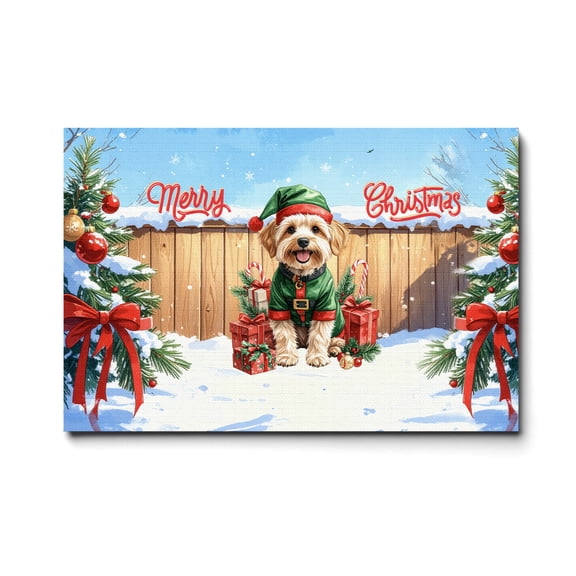 Merry Christmas Woofmas Xmas Noel Soft Coated Wheaten Terrier Elf Candy Cane Snow Horizontal Matte Canvas Poster Wheatie Dog Lover Wall Art Home Decor - 13017