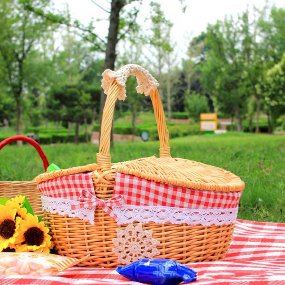 Display4top Oval Country Style Wicker Picnic Basket with Folding Handles & for 