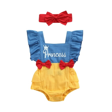 

Ma&Baby Princess Infant Baby Girls Rompers 2PCS Ruffles Patchwork Backless Jumpsuits Headband