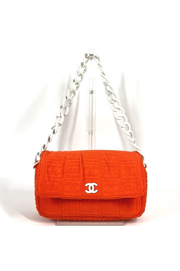 Pre-Owned CHANEL CC Coco Mark Logo Plastic Chain Bag Flap Pile Shoulder Cotton Men's Women's...