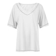 thumbnail image 4 of Jamicy Hauts à Manches Courtes pour Femmes Tenues de Printemps T-Shirts à Manches Courtes Col en V Contrasté, 4 of 7